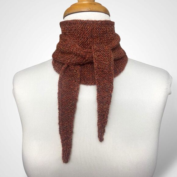 Sophie Scarf Brown Burnt Orange Wool Neck Warmer Hand Knit Women Neckerchief - Picture 3 of 10